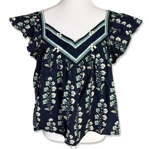 LA VIE REBECCA TAYLOR Floral Larkspur Top with Flutter Sleeves